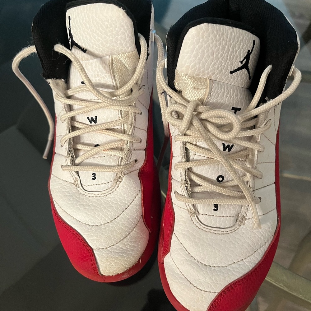 Kids Jordan Red and White Sneakers